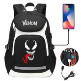 Venom USB Charging Backpack School NoteBook Laptop Travel Bags